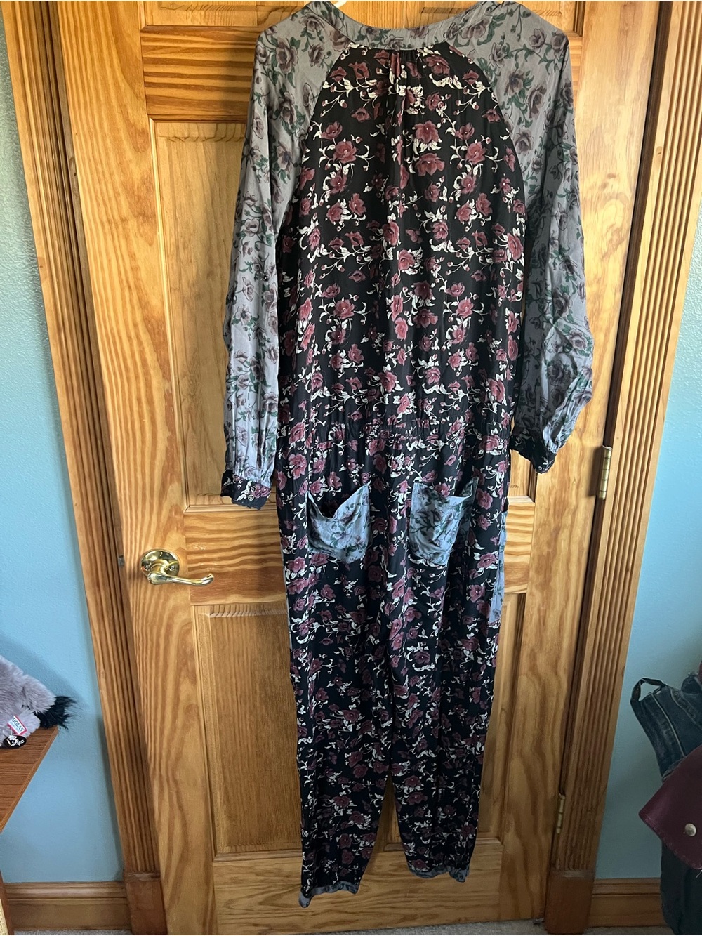 Free People Sheila Patchwork Black Floral Jumpsuit, Size Small - Picture 7 of 7